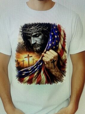 Jesus T-Shirt Unisex Flag Cross Religious Bible Prayer Top Short Sleeve